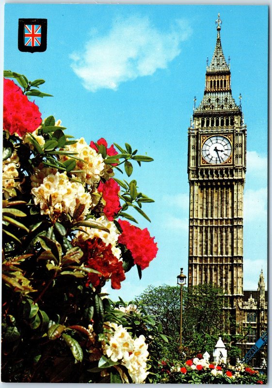 c1970s London, England Big Ben Clock Tower Parliament Flowers Chrome 4x6 PC M20