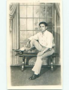 1946 rppc MAN SITTING BY THE WINDOW i3154