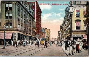 Business District View 2328 Main Street Bridgeport CT c1915 Vintage Postcard Q07