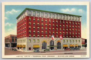 Hotel Grim~Texarkana Texas-Arkansas~On State Line~Vintage Linen Postcard