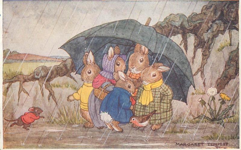 Margaret Tempest Antropomorphic Rabbits mouse bird umbrella Rain Shelter