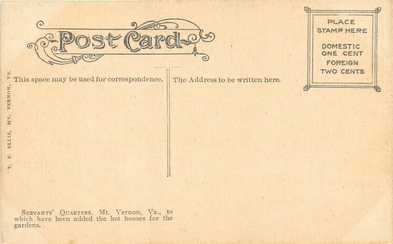 Mount Vernon Virginia c1910 Postcard Washington Barn Servants Quarters