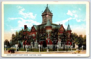 Adams Country Court House Hastings Nebraska NE Roadway And Trees View Postcard