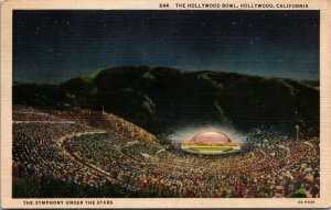 Vtg Hollywood Bowl Symphony Under Stars Hollywood California CA Linen Postcard