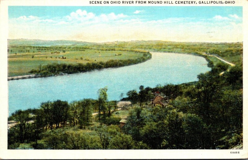 Ohio Gallipolis Scene On Ohio River From Mound Hill Cemetery 1945 Curteich