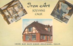 SOLVANG, CA California   IRON ART Gift Shop    c1950s Multiview  Linen  Postcard