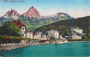 Switzerland navigation & sailing topic postcard Brunnen quai cruise ship