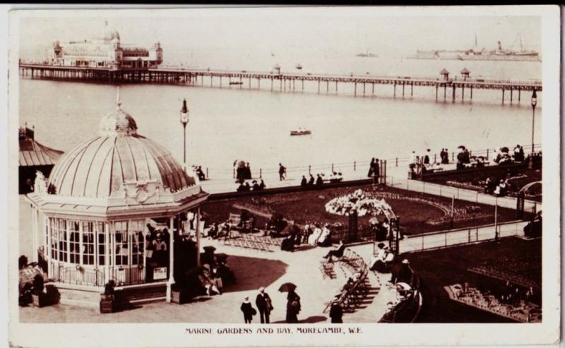 1911 MORECAMBE Lancaster Postcard England Lancashire Marine Gardens Bay RPPC