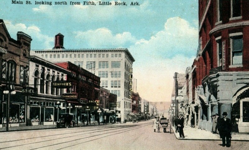 Vintage Main St. Looking North, Little Rock, Ark. Postcard P174 