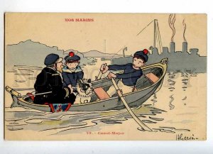 215314 FRENCH BULLDOG Canoe-Major FRENCH NAVY by GERVESE old  