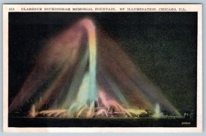 1920's CLARENCE BUCKINGHAM MEMORIAL FOUNTAIN NIGHT ILLUMINATION CHICAGO POSTCARD