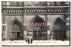 Old Postcard Paris portal of Notre Dame