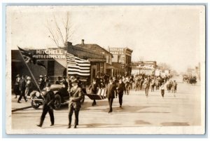 c1918 Patriotic Parade Auto Supply Redline Crowd Mitchell SD RPPC Photo Postcard