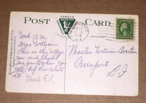 VINTAGE USED POSTCARD 1913 EASTMAN COLLEGE POUGHKEEPSIE NY  PENNY PC