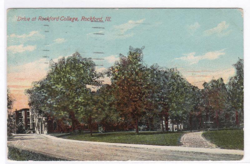 Rockford College Drive Rockford Illinois 1910c postcard