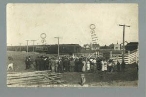 McGregor MINNESOTA RPPC '13 FIRST TRAIN Railroad Crowd nr Aitkin Wright Tamarack