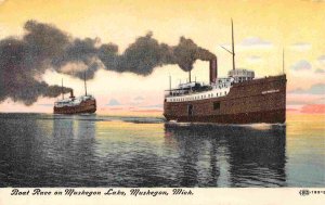 Steamer Boat Race on Muskegon Lake Muskegon Michigan 1910c postcard