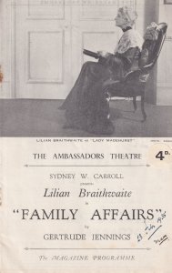 Family Affairs Lilian Braithwaite Ambassadors Theatre Programme