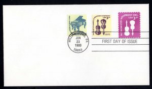 FIRST DAY OF ISSUE WILLAMSBURG 1980 with stamps