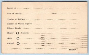 1910s ABERDEEN CONSTRUCTION CO SOUTH DAKOTA*BLANK AUDITOR FORM BRIDGE INSPECTION