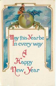 Artist impression 1915 New Year Globe Young Boy postcard 6574