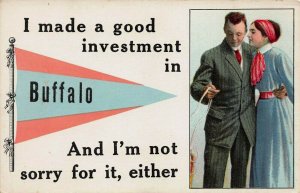 I Made A Good Investment in Buffalo, Early Romantic Pennant Postcard, Unused