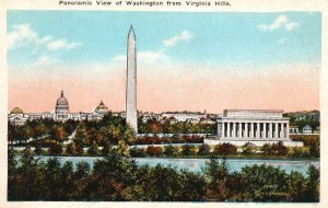 Vintage Postcard Panoramic View Of Washington Monument From Virginia Hills VA