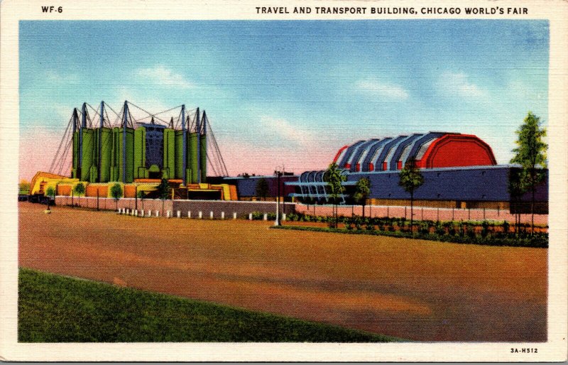 Vtg 1933 Travel & Transport Building Chicago World's Fair Linen Postcard