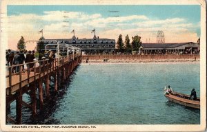 Buckroe Hotel from Pier, Buckroe Beach VA c1922 Vintage Postcard K74