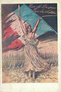 C-1915 Czech Patriotic Victory Flag Military WW1 Postcard 21-7549