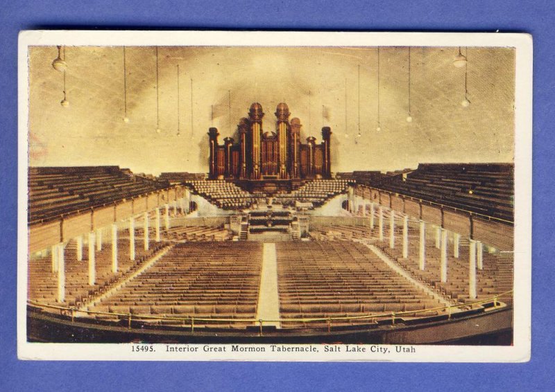 Salt Lake City, Utah/UT Postcard, Mormon Tabernacle Interior