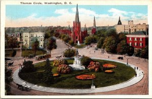 Thomas Circle Washington DC Horse Cart Flower Beds Buildings Trolly Postcard UNP 