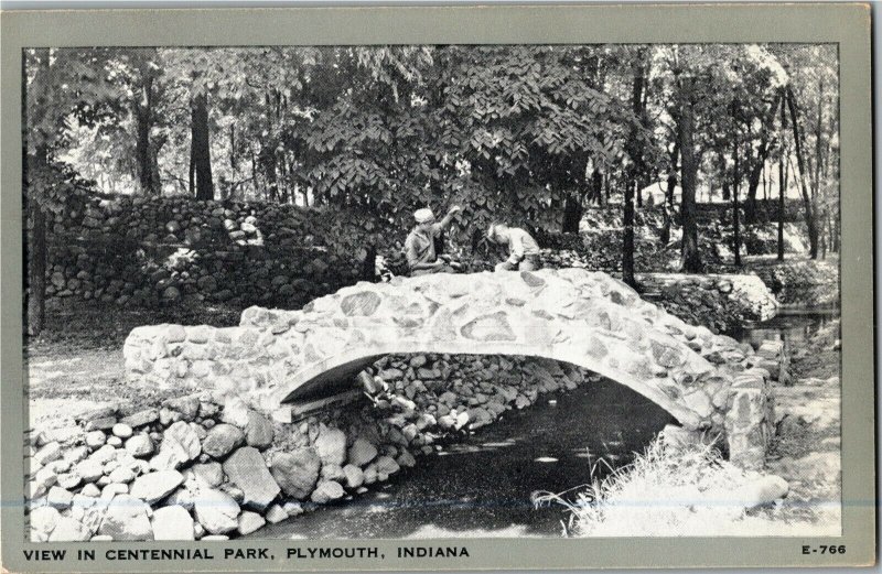 Stone Bridge in Centennial Park, Plymouth IN Vintage Postcard B75