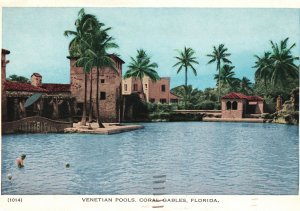 Vintage Postcard 1953 Venetian Pools Palm Trees Shades Cottages Coral Gables FL