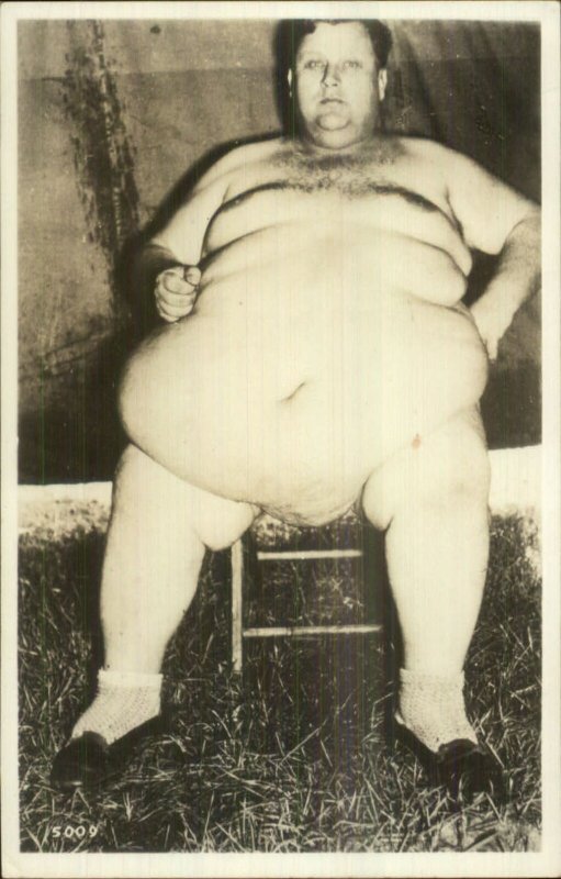 Circus Sideshow Fat Man in the Nude Jumbo Finn Real Photo Postcard