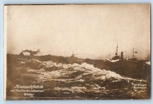 Germany Postcard Minesweeping Flotilla in Position in Bad Weather c1910 WW1 RPPC