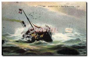 Old Postcard Boat arseille In the storm