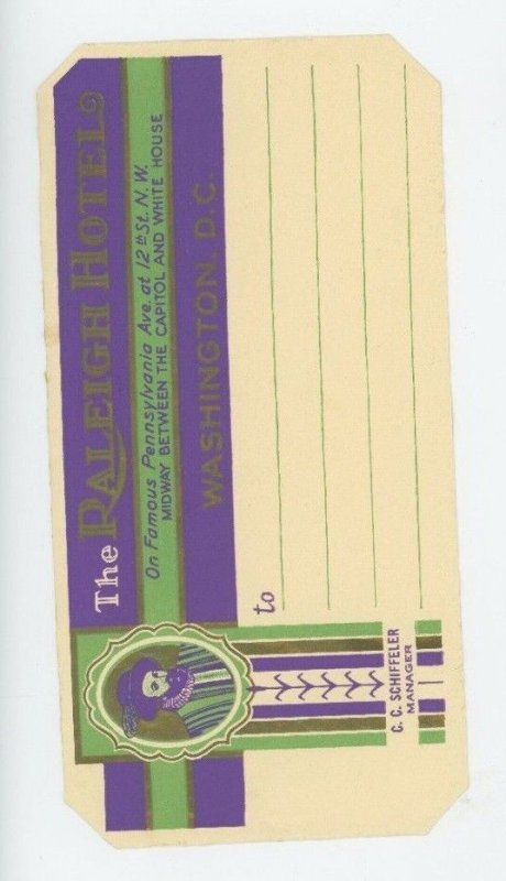 1930's-40's Raleigh Hotel Washington, DC Luggage Label Poster Stamp B6 