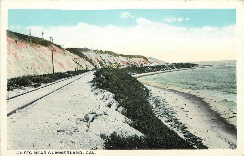 1920s Postcard Cliffs & RR Tracks near Summerland CA Santa Barbara Co. Unposted 