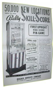 Skill Score Arcade Flyer Original 1960 Retro Vintage Upright Pinball Machine