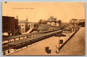 Railroad  Station  Lynn  Massachusetts   Postcard  1909