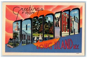 c1940's Greetings from Jamaica Long Island NY Posted Large Letter Postcard