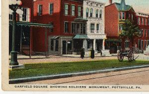 1922 Pottsville PA Garfield Square Showing Soldiers Monument Cannon WB Postcard