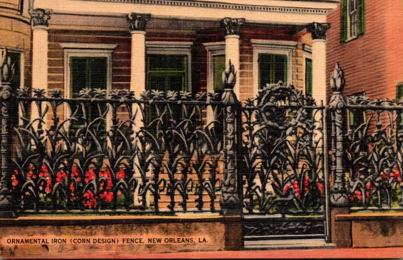 Louisiana New Orleans Ornamental Iron Corn Design Fence 915 Royal Street