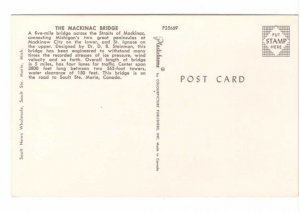 Mackinac Suspension Bridge, Michigan, Vintage Chrome Aerial View Postcard