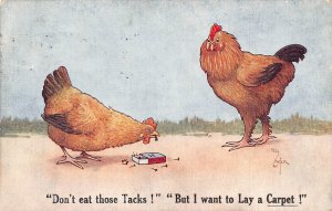 Comic Humor 1915 Humanized Chicken Don't eat those Tacks! postcard  B924