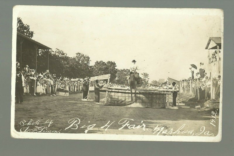 Nashua IOWA RPPC 1912 TRAINED HORSE ACT Big 4 Fair MAKING JUMP nr Charles City  