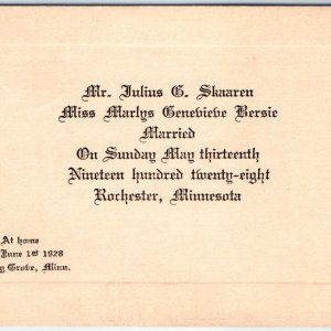 1928 Rochester, Minn. Julius Skaaren Marriage Card Marlys Bersie Antique MN C31