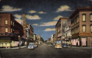 Sheboygan Wisconsin WI Night Street Scene c1940s Linen Postcard