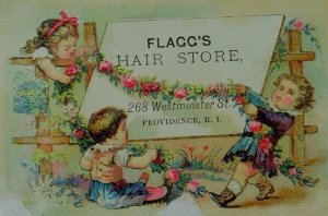 1870's-80's Flagg's Hair Store Adorable Children Garland Of Flowers P41